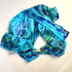 100% silk blue green tie dye scarf from Signals